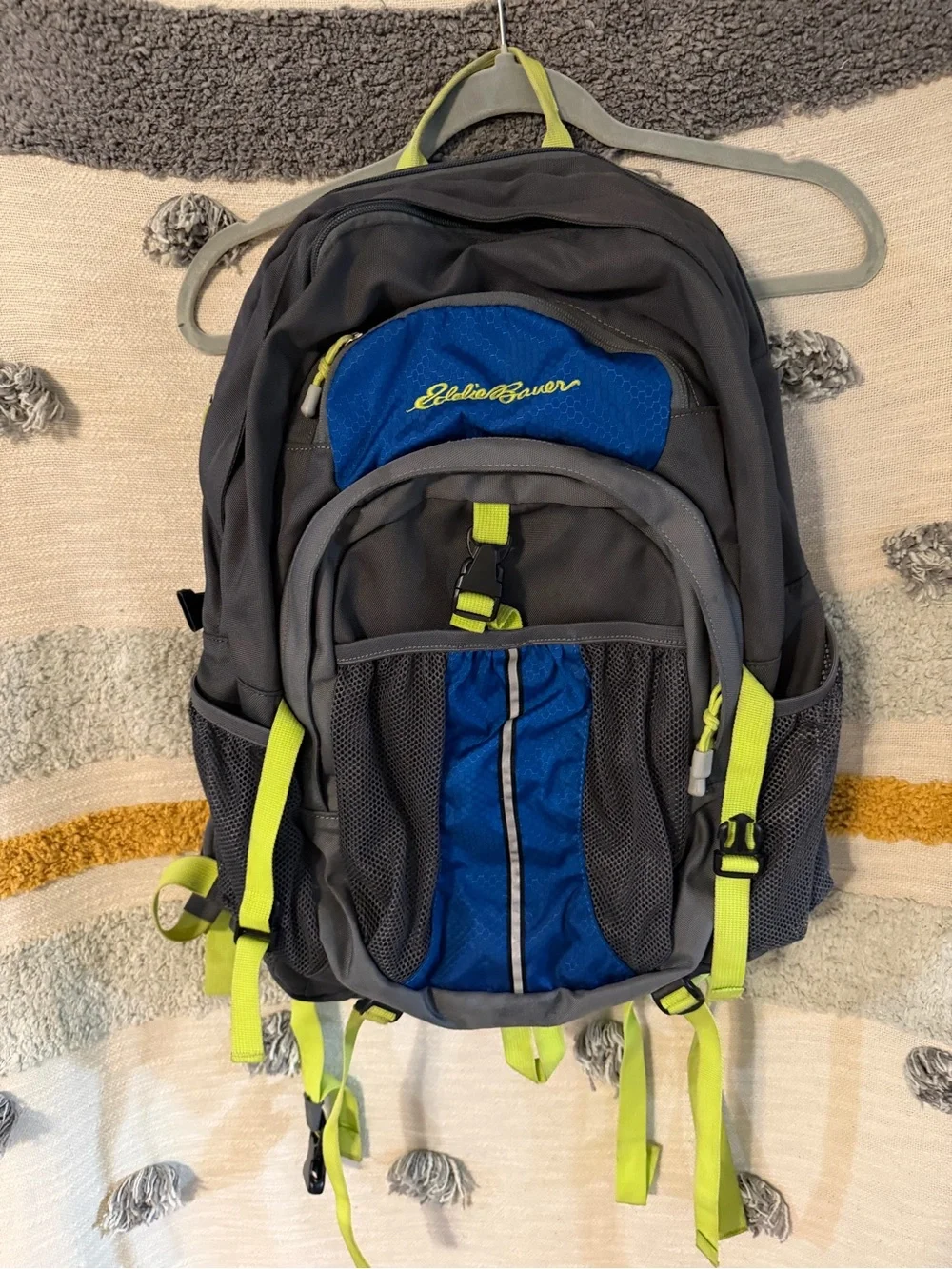 Eddie Bauer Gray & Blue Backpack with Lime Highlights